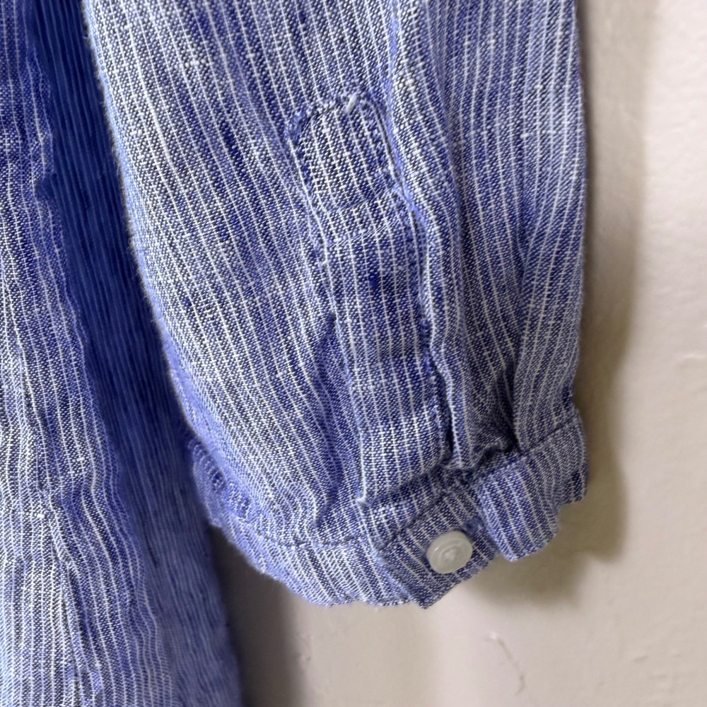 Boden Linen Blouse Womens 10 Blue White Striped Button Back Coastal Preppy - Picture 3 of 11